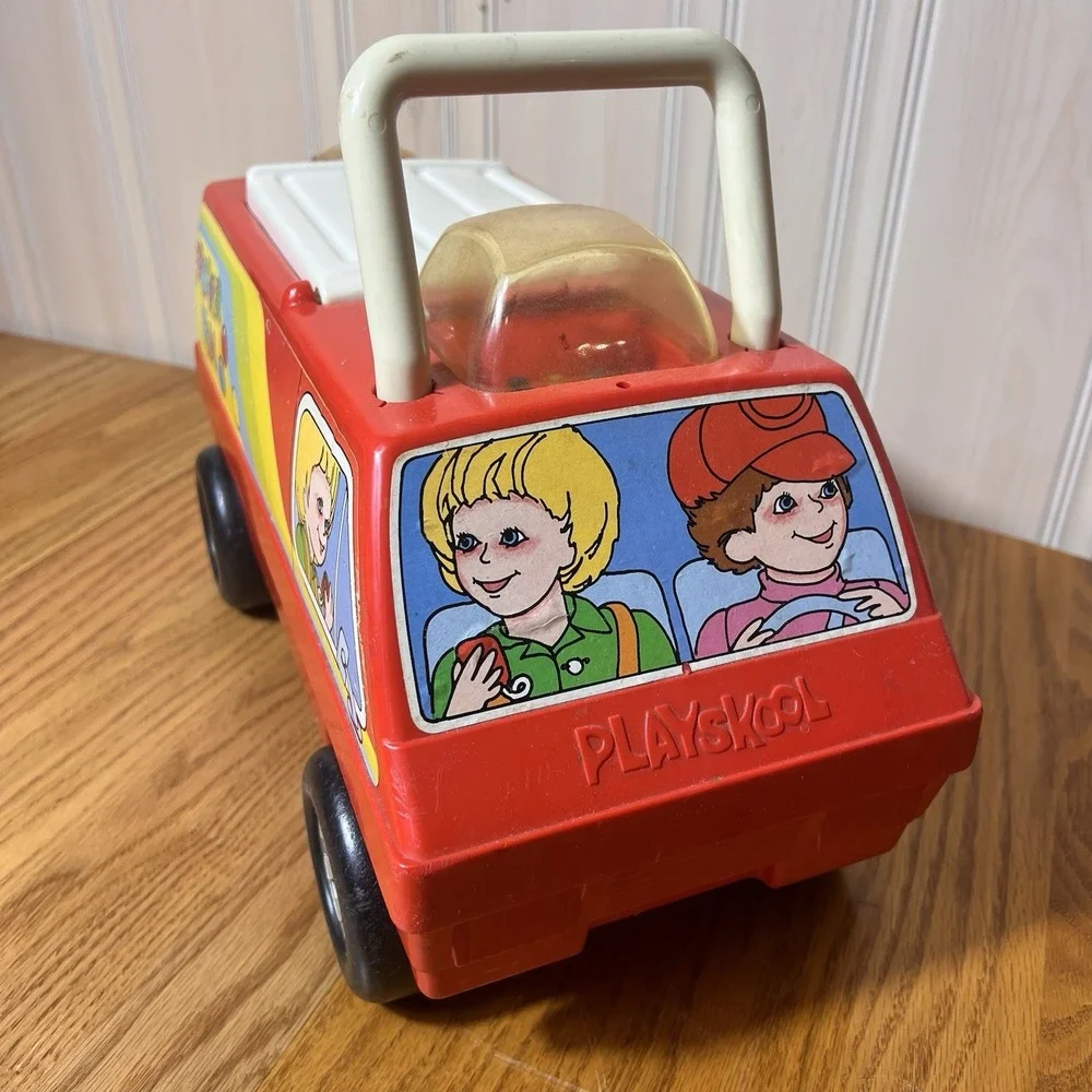 Vintage Playskool Pop N Ride Van 1970s Red Push Ride On Popper Toy